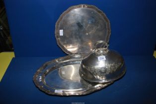 A silver plated tray having rope edge and an oval tray having rope edge,