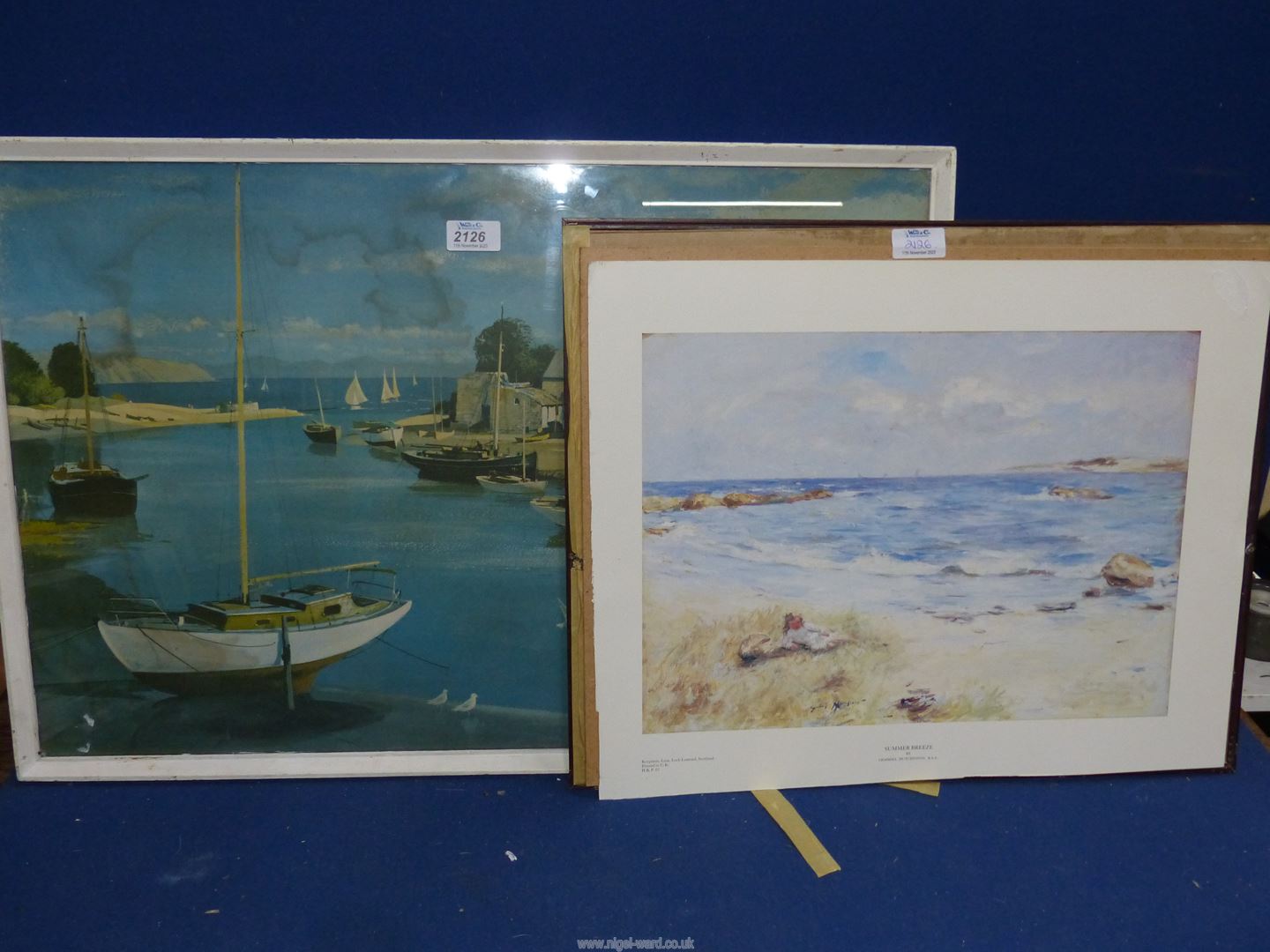 An unframed Gemill Hutchinson Print "Summer Breeze", along with a framed fishing harbour scene,