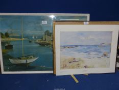 An unframed Gemill Hutchinson Print "Summer Breeze", along with a framed fishing harbour scene,