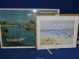 An unframed Gemill Hutchinson Print "Summer Breeze", along with a framed fishing harbour scene,