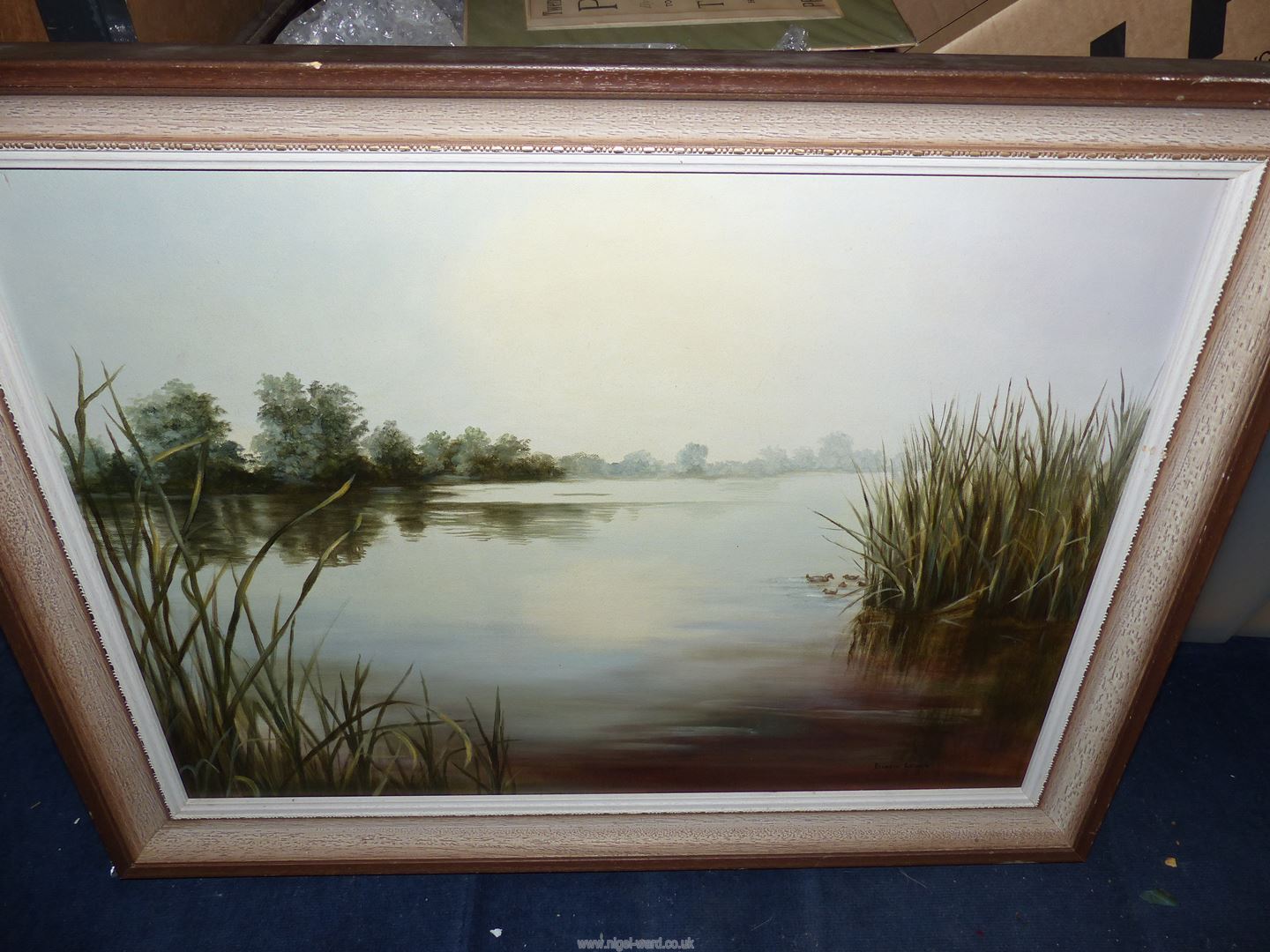 An Oil painting "Ducks on Pond" by Eileen Lewis together with four watercolours and two bamboo - Image 2 of 6