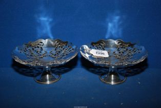 A pair of plated pierced Mappin & Webb, pedestal bonbon dishes, 6" diameter.