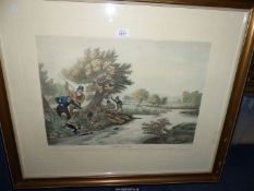 An early framed 19th century Print depicting an Otter hunting, 31 3/4" x 27".