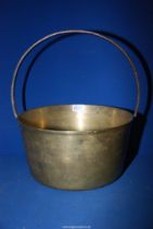 A heavy brass Preserving Pan with handle. 12 1/2" diameter x 6 1/2" deep.