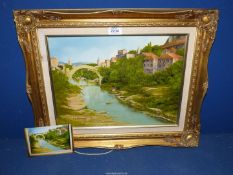 A framed Oil on board, signed C. Watmough depicting "Mostar" Yugoslavia, 20 1/2" x 17 1/2".