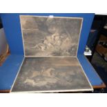 A pair of unframed 'Hunting prints' on canvas.