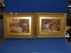 George Armfield 1810-1893 "Terriers Ratting", two Victorian prints in ornate frames.