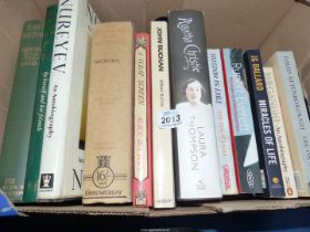 A box of biographies/autobiographies including David Attenborough, Agatha Christie,