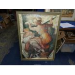 A framed Michelangelo print 'Sistine Chapel Libyan Sibyl', 39" x 29".