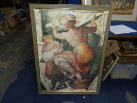 A framed Michelangelo print 'Sistine Chapel Libyan Sibyl', 39" x 29".