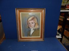 A framed pastel Portrait of a young girl, indistinctly signed lower right, 18" x 22 1/4".