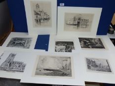 Nine mounted engravings,