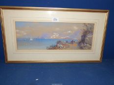 A framed and mounted Watercolour depicting a continental seascape (possibly Italy),