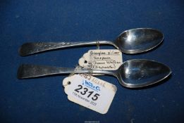 An early Georgian teaspoon and a Georgian teaspoon, Newcastle, maker Thomas Watson, weight 30g.