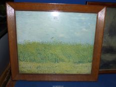 A wooden framed Print titled "Cornfields" by Vincent Van Gough,