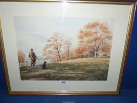 A framed and mounted Ros Goody limited edition Print of a shooting scene including a man with a