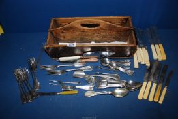 A cutlery box and contents including knives, forks, spoons etc, some by Mappin & Webb.