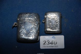 Two Silver vesta cases :one Birmingham 1902, maker Henry Williams Ltd, the other Chester 1900,