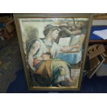 A framed Michelangelo print 'Erythraean Sibyl', 39" x 29".