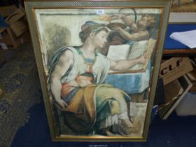 A framed Michelangelo print 'Erythraean Sibyl', 39" x 29".