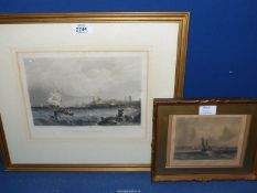 A framed hand coloured Etching of 'Portsmouth Harbour' by Clarkson Stanfield,