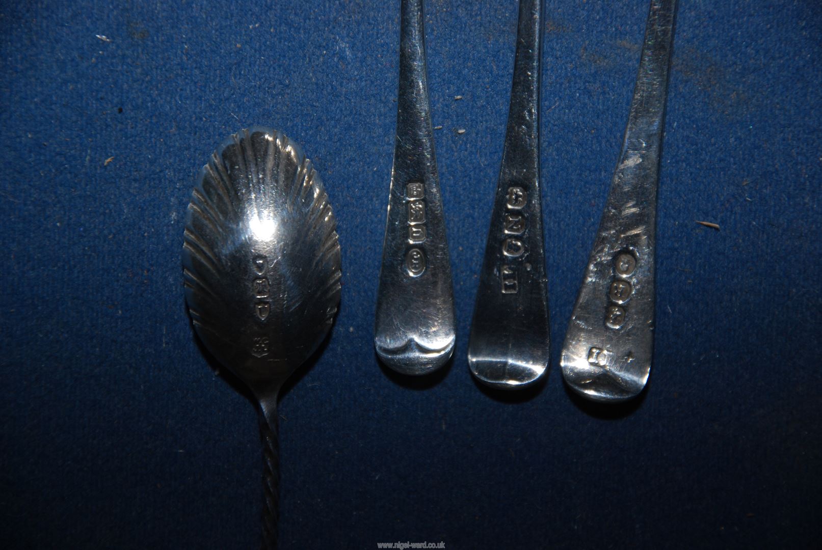 Four silver teaspoons, Sheffield, London and Georgian marks, 58.14 grams. - Image 2 of 2