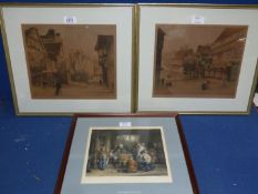 A pair of framed and mounted Engravings depicting street scenes,