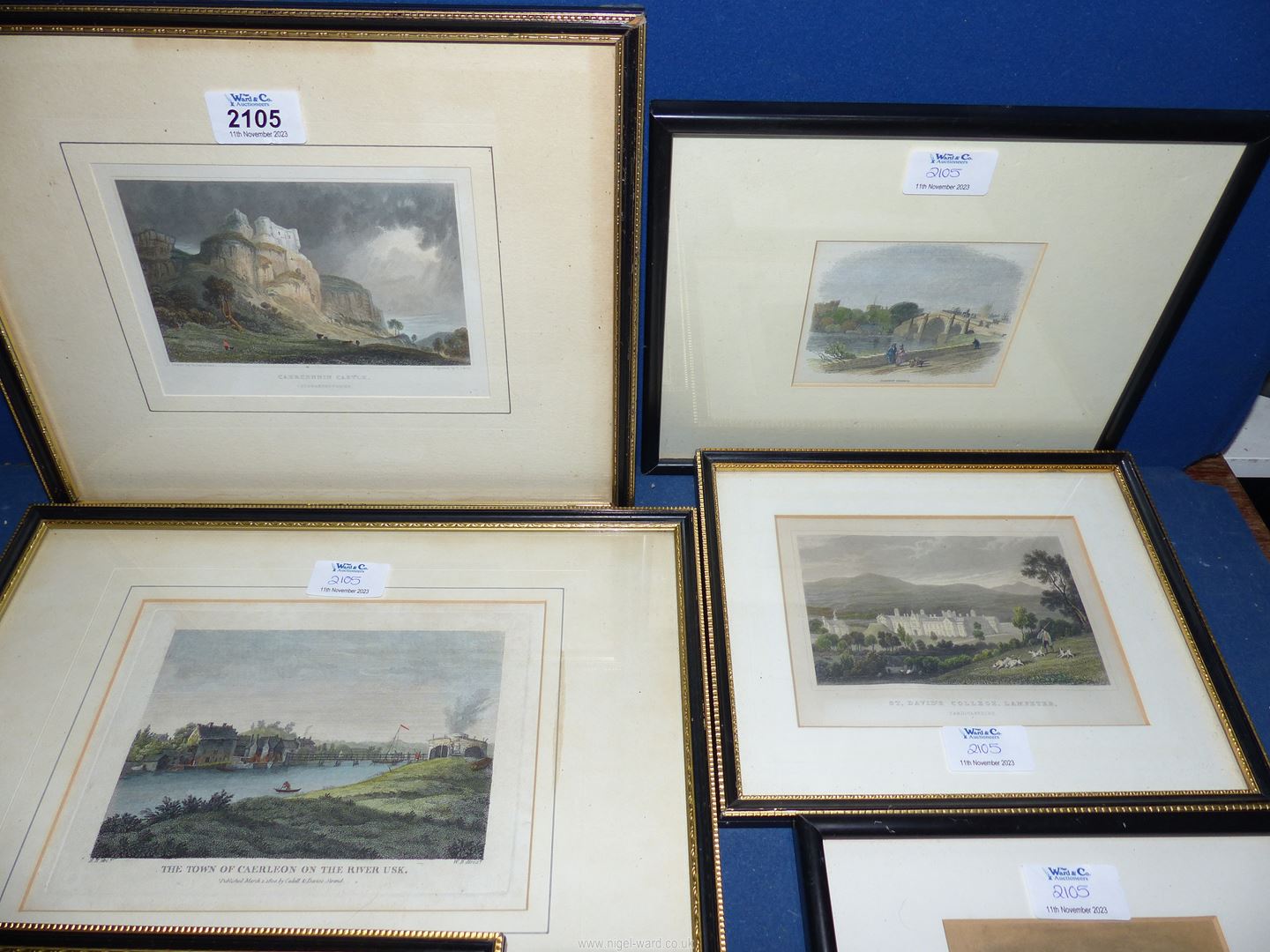 Seven coloured Engravings including Cardiff Bridge, Caerleon (x2), Pontypridd Bridge and St. - Image 2 of 4