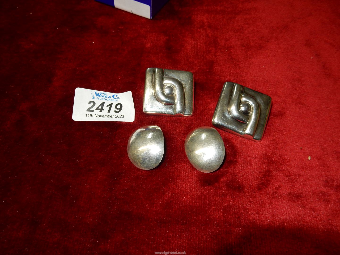 A pair of Italian silver 1960's stud Earrings and a pair of silver oblong stud Earrings.