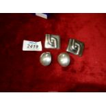 A pair of Italian silver 1960's stud Earrings and a pair of silver oblong stud Earrings.