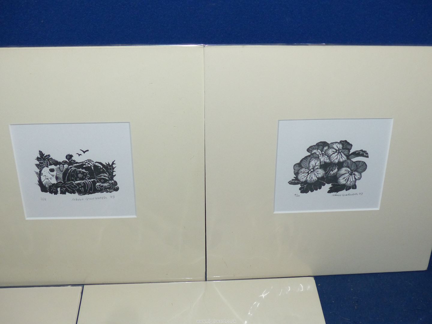 Five wood engravings signed Robert Coatsworth, all mounted and with cellophane. - Image 2 of 3