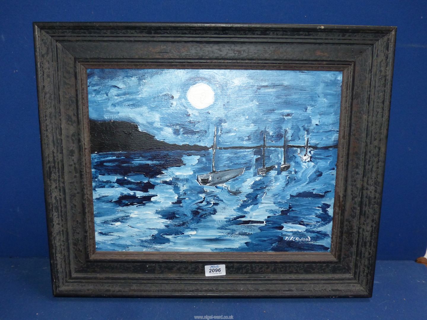 Isherwood "Moonlit Harbour", an Oil on board, signed lower right, framed,