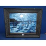 Isherwood "Moonlit Harbour", an Oil on board, signed lower right, framed,