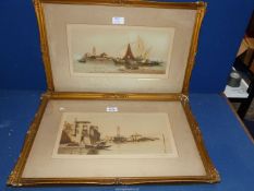 A pair of Etchings/Aquatints by Joseph Kirkpatrick, each depicting Venetian scenes,