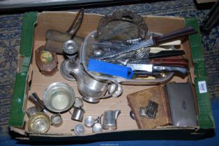 A quantity of silver plated items to include; cigarette box, candlestick, milk jug,