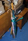 A quantity of walking sticks and umbrellas.