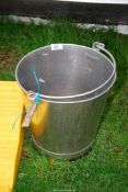 A stainless steel bucket.