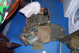 Military clothing, bags, flask etc.