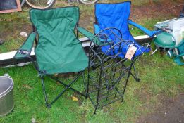 Two fishing chairs and a wine rack.