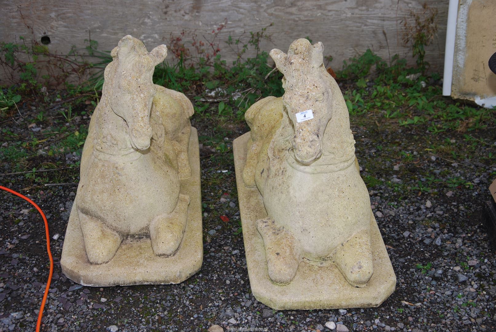 Two concrete horse ornaments, 24'' high x 35 1/2'' x 13 1/2'' bases. - Image 2 of 2