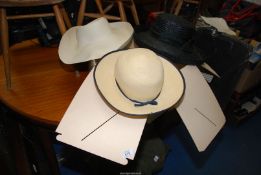 A hat box and hats.
