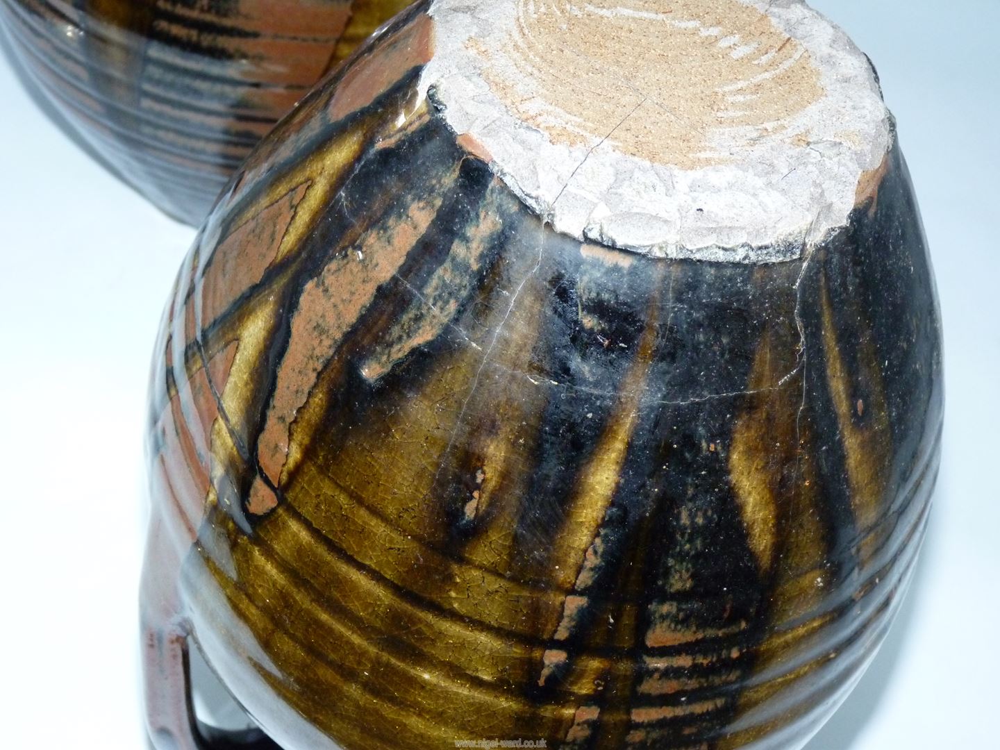 Two Studio Pottery vases, one with handles in black, russet and olive green drip glaze, - Image 15 of 15