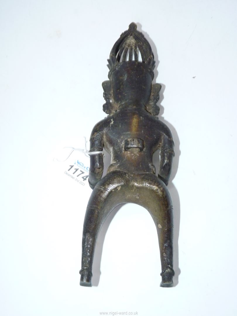 A well cast and defined 19th century Indian "village" bronze of a Goddess, probably Durga, - Image 2 of 2