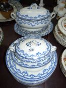 A part dinner set of Crescent ware, in blue and white, to include; dinner plates, soup bowls,