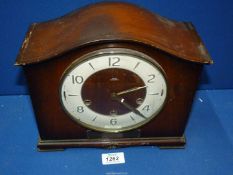 A Smiths Tempora Mantle Clock with Westminster chimes, pendulum and key present,