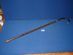 A walking cane with silver collar and tip, hallmarks rubbed.