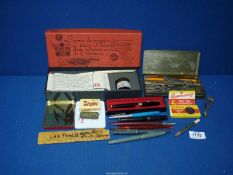 A quantity of writing equipment to include; Parker pen with 14k nib, a quill Calligraphy set,