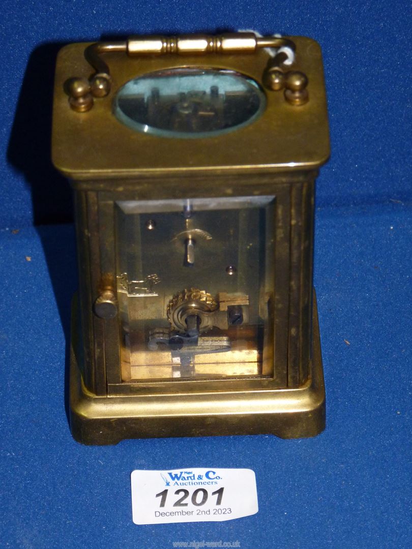 A Brass carriage Clock with key. - Image 2 of 2