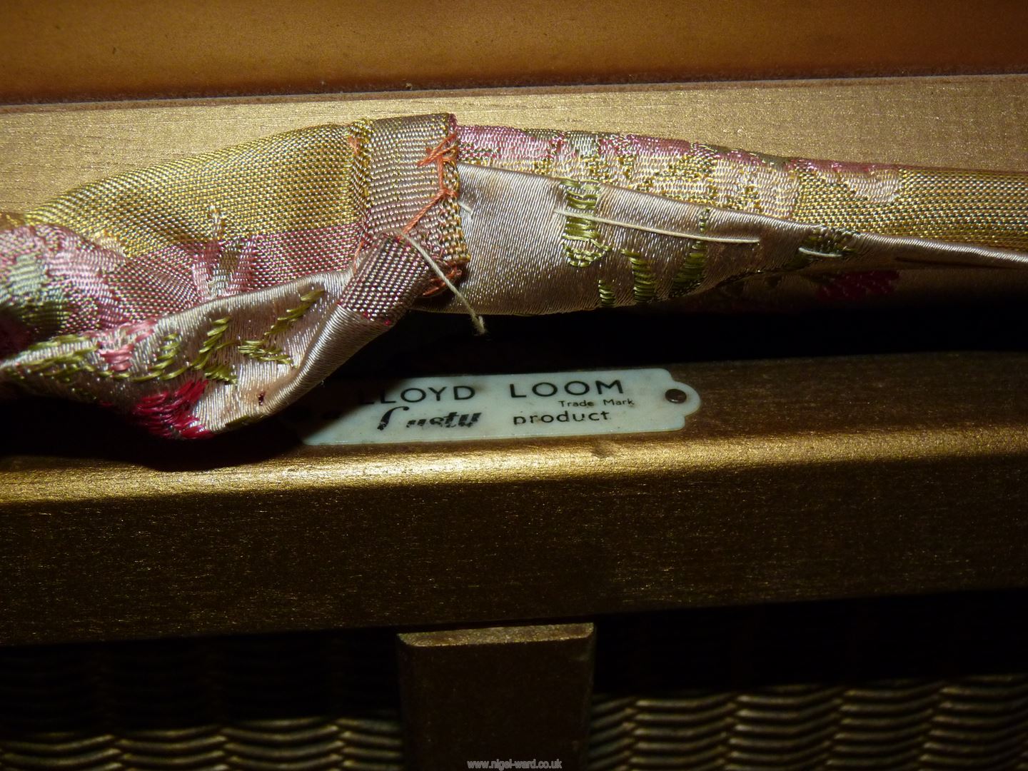 A Lloyd Loom type linen Basket/Stool in gold, standing on brief cabriole legs, - Image 2 of 3