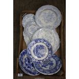 A quantity of blue and white china to include; Asiatic Pheasant, Royal Doulton, etc., some a/f.
